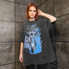 Premium grunge t-shirt vintage wash angel print tee Gothic punk top in acid grey