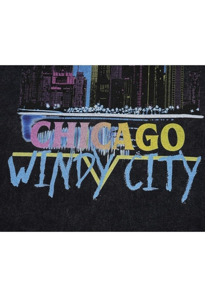 Chicago t-shirt city print tee grunge top in vintage black