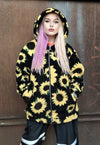 Sunflower fleece hoodie daisy print faux fur hooded jacket