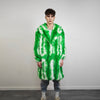 Green tie-dye coat faux fur neon shaggy trench abstract pattern overcoat bright rave bomber detachable festival jacket acid salad peacoat