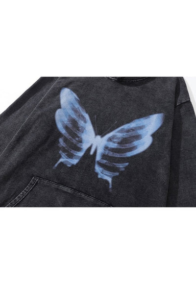 Butterfly skeleton hoodie bones pullover grunge top in grey