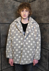 Polka dot fleece coat handmade 2in1 hood trench jacket grey