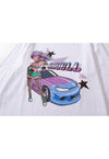 Anime t-shirt old racing car tee retro Japanese top white