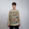 Pop art sweatshirt retro print top thin cartoon jumper gamer sweater psychedelic pullover Y2K print t-shirt in brown