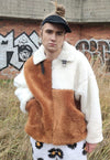 Contrast fleece jacket faux fur wide aviator bomber in brown