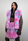 Tiedye fleece coat pink crop gradient trench festival bomber