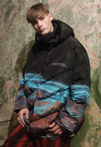 Space print bomber tie-dye earth north jacket in black