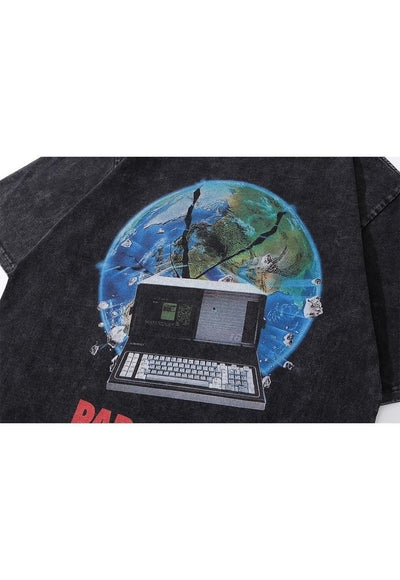 Y2K print t-shirt old PC tee retro computer top in acid grey