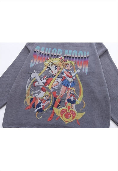 Sailor Moon sweater knitted distressed Anime jumper in grey