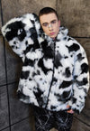 Cow fleece jacket punk faux fur fluffy animal bomber white