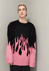 Oversize flame sweater grunge knitted fire jumper in pink