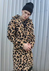 Leopard fleece coat in brown faux fur animal print jacket