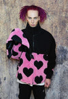 Heart fleece hood jacket handmade fluffy emoji bomber black