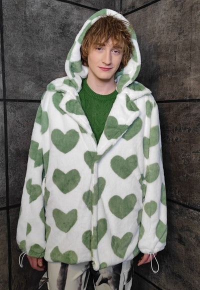 Heart fleece coat handmade 2in1 hood emoji trench jacket