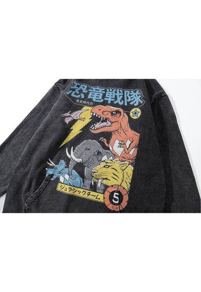 Dinosaur hoodie anime pullover Jurassic park top acid grey