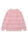 Horizontal stripe cardigan knitted jumper fluffy fleece top