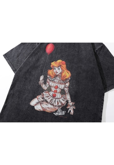 Creepy clown t-shirt old horror carton tee retro top in grey