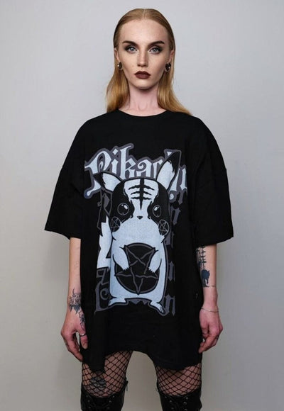 Pentagram print loose fit t-shirt Gothic tee monster top