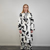 Cow coat faux fur spot pattern trench animal overcoat going out bomber detachable rave festival jacket rock and roll peacoat in white black