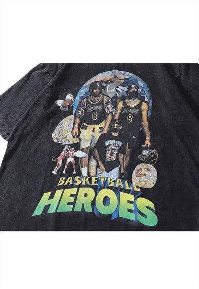 Basketball players tshirt sports heroes tee vintage top grey