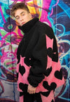 Heart fleece jacket handmade love emoji bomber in pink black