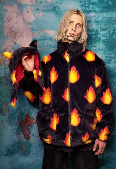 Devil horn bomber jacket handmade reversible fleece puffer