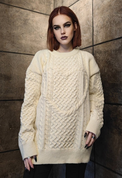 Heart sweater knitted luxury top cable love jumper in cream