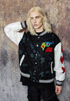 Heart patch varsity jacket faux leather sleeve bomber black