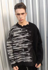 Ripped sweater contrast stitch stripe jumper in black grey