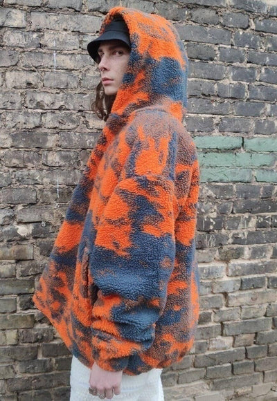 Tie-dye fleece bomber handmade gradient hood jacket orange