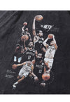 Basketball print t-shirt punk tee retro sports top acid grey