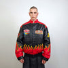 Flame patchwork racing jacket vintage faux leather varsity Japanese style motorsports F1 bomber burning fire embroidered formula one coat