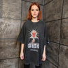 Skull print t-shirt vintage wash skeleton tee Gothic saint top creepy jumper in acid grey