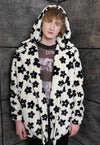 Floral fleece coat handmade 2in1 fluffy daisy jacket cream