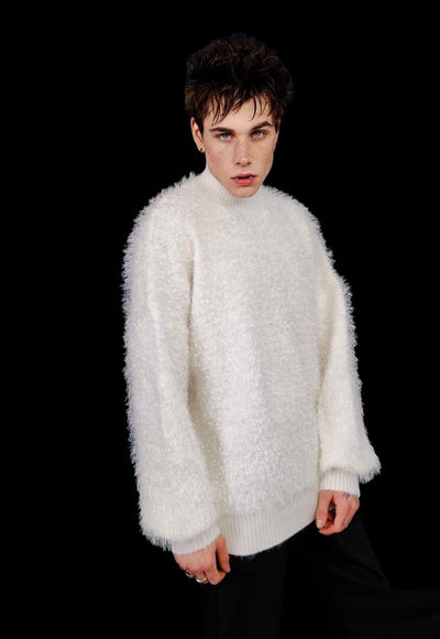 Fluffy white sweater fuzzy jumper going out shiny  party top