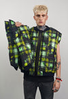 Tie-dye check varsity jacket green tartan reversible bomber