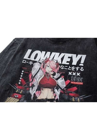 Anime t-shirt cyber Japanese long tee retro top in black