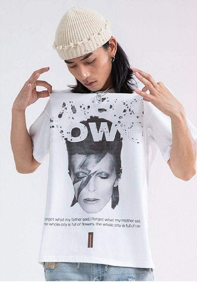 David Bowie t-shirt rock star tee grunge skater top in white