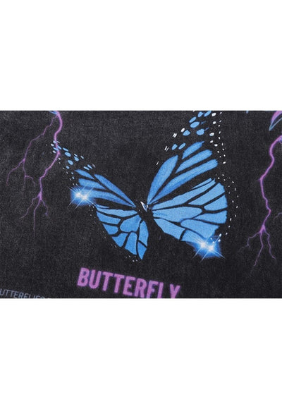 Butterfly print t-shirt cyberpunk tee psychedelic top grey