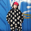 Daisy print fleece jacket handmade sunflower bomber in black