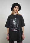 Punk rocker t-shirt cat print tee grunge kitten top in grey