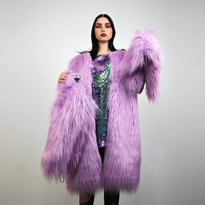 Sleeveless faux fur coat purple collarless jacket Lilac Eras gilet festival fluffy vest violet overcoat lavender haze bomber shaggy tank top