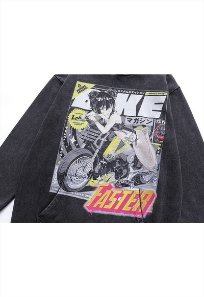 Racing hoodie vintage wash motorcycle pullover anime jumper