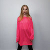 Deep V-neck sheer top revealing transparent sweatshirt cut out neck long sleeve see-through t-shirt rocker jumper edgy baggy tee in pink