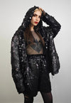 Black sequin jacket hooded shiny mermaid bomber holographic