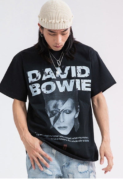 David Bowie t-shirt rock star tee grunge skater top in black