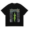 Alien print t-shirt Cyber punk tee UFO grunge top in black