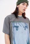 Anime print t-shirt Korean cartoon tee grunge top in grey