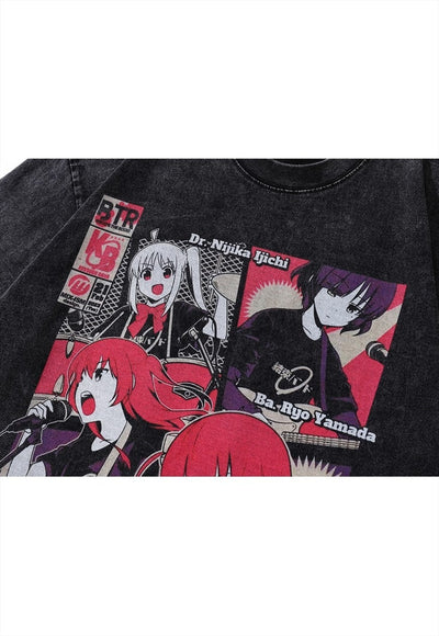 Kessoku Band t-shirt vintage wash Anime long tee Korean top