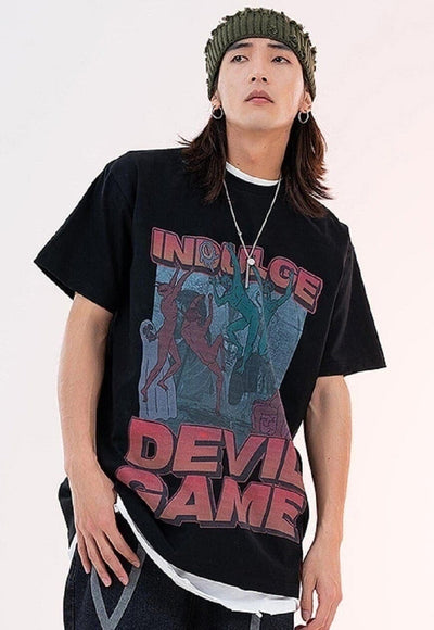 Devil print t-shirt punk tee Gothic game top in White